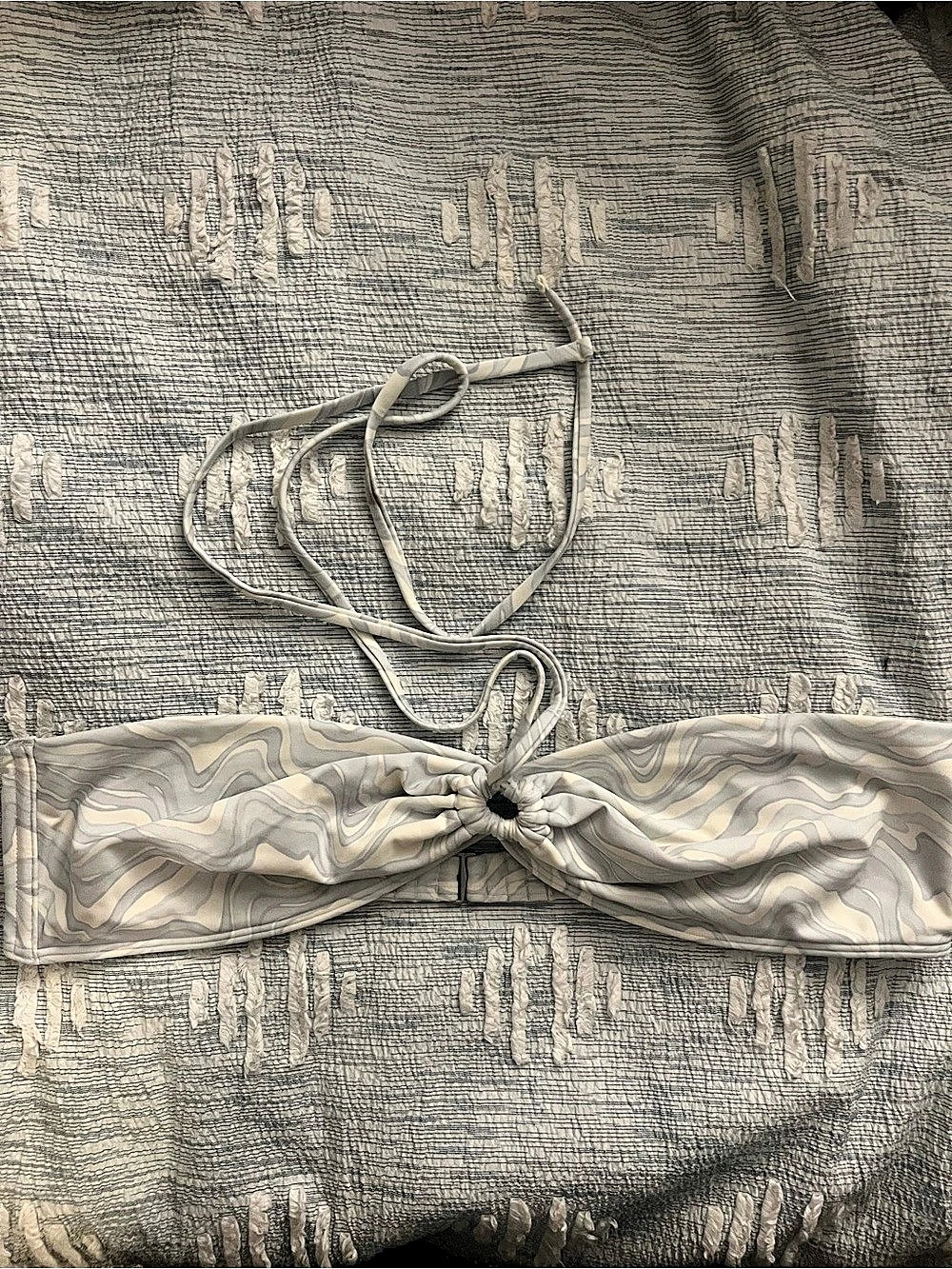 Abercrombie & Fitch Abstract Bandeau Bikini Top in Cream & Gray